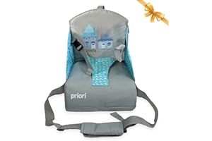 Priori Baby Albi Trona Portátil Bebé Plegable – Silla Elevadora de Viaje con Arnés de 3 Puntos, Ligera, Compacta y Fácil de Limpiar, Para Comidas en Casa Restaurantes y Vacaciones Hasta 15 kg (Azul)