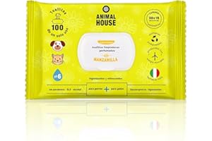 Animal House - Toallitas de manzanilla, 100 Unidades de toallitas Naturales hidratantes y calmantes, biodegradables e hipoalergénicas, para la Limpieza Diaria de Perros y Gatos