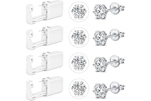 NIUSIMAN 4 piezas pistola perforadora orejas oído acero quirúrgico 316L 4MM 5MM Cubic Zirconia oído pistola conjunto Stud Pendientes Inicio Auto Ear Piercer Kit con pendientes de plata Stud