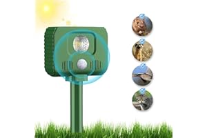 WUGEIN Solar Animal Repellent, Ultrasonic Fox Repellent, Waterproof Cat Deterrent, Ultrasonic Animal Repeller with LED Flash Light and PIR Motion Sensor, Cat Scarers for Garden Yard Field