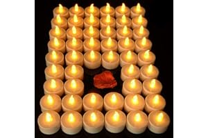 Aku Tonpa 50 Pack Lasts 2X Longer White Realistic Battery Operated Flameless Flickering Tealight Candles, Batteries Included