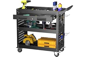 ‎SUPEER SUPEER Werkstattwagen Werkstatt-Rollwagen Montagewagen 78x35x70 cm,mit Abschließbare Schublade und Pegboard,4-Haken,Werkstätten,Lager Tragkraft 150 kg