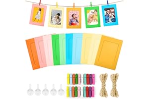 Sheryl&Rain 30 Pezzi Cornice Carta Per Foto Colorata,88×92MM Cornice di Carta per Foto,Cornice Portafoto in Carta,Portafoto Da Parete con 30 Clip in legno 3 Corda di Canapa e 15 Chiodi Traceless