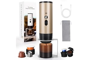 SOPPY Machine à café portable avec égouttoir à café, machine à expresso de camping, mini machine àcafé auto-chauffante, compatible avec moulu et capsules de café, champagne