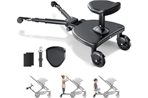 ENERHUB Buggy Board with Large Seat, Universal Buggy Board, Pram Standing Kiddy Boards with Non Slip Mat for 99% Pushchairs, for 2 Children 2-6 Years, Bearing 25 Kg