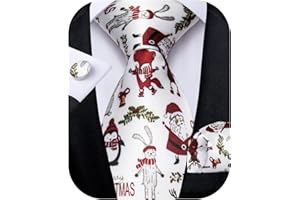 DiBanGu Mens Christmas Ties Festive Pattern Necktie Pocket Square Cuffliks Set Xmas Party Holiday Ties with Gift Box