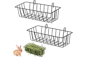 Soptec Rabbit Hay Holder - 2Pcs Metal Rabbit & Bunny Feeder, Grass Holder, Small Animal Basket with Hooks for Ferret, Guinea Pigs