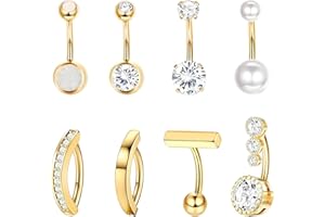 liuchanghe 8Pcs 14G Piercing Nombril Acier, Piercing Corporel pour Femmes