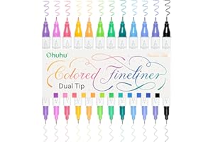 Pennarelli punta fine Ohuhu, 12 colori Pennelli calligrafici e penne da disegno a doppia punta - Impermeabili e resistenti all'alcol per artisti principianti Disegno Schizzi Bullet Journal Contorni