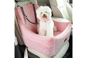 Wooaidagg Fotelik samochodowy dla średnich psów, podróżne legowisko, z kanałem na pasy bezpieczeństwa, w pełni odpinany, możliwość prania, regulowane paski, łatwy w montażu (różowy, średni)