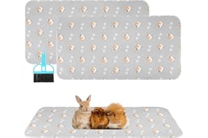 Scenereal Guinea Pig Cage Liner 2 Packs with Cleaning Brush - Fast Water Absorption Reusable Washable Pee Pads, Soft and Comfortable Mat for Small Animals Chinchillas Rabbits Hamster Bunny
