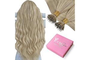 YoungSee Nano Ring Hair Extensions Blonde Nano Remy Hair Extensions Warm Ash Blonde Highlights Bleach Blonde Nano Bead Extensions Human Hair Cold Fusion Nano Loop Hair Extensions Blonde 20inch 50s 50g