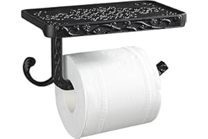 Gricol Porte Rouleau de Papier Toilette Hygiénique avec Etagère de Téléphone Portable Support Mural pour Salle de Bains Style Rétro Vintage (Noir)