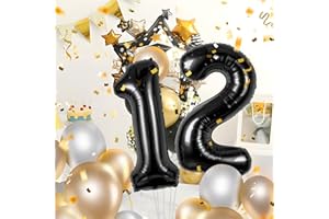 MACLUNAR Number Balloons 12,Black 12 Balloon 40 Inch Giant Helium Foil Number Balloons for Boys Girls 12th Birthday Party Decor Anniversary Party Decorations Supplies