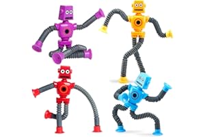 Binnan 4 Pezzi Ventosa Giocattolo Robot con Arti Lunghi Flessibili, Spremere Giocatt per Bambini, Telescopiche Antistress Gioco, Giocattolo Educativo Contro Lo Stress