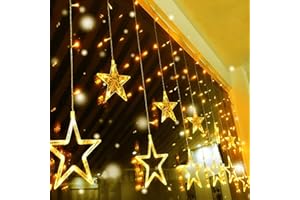 Quntis 12 Étoiles Rideau/Guirlande Lumineux Murale Intérieur Extérieur CONNECTABLE 8 Mode Éclairage, avec 138 LEDs de Fête Noël Mariage Fenêtre Jardin Anniversaire Décoration, 2M Lumière Blanc Chaud