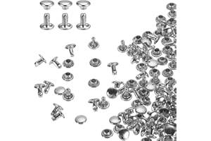 QUARKZMAN 100 Sets Doble Tapa Remaches de Cuero, Remaches Metálicos Tubulares Redondos de 6x6mm para Cuero Artesanía, Decoración de Cinturones Collares para Mascotas, Botas y Bolsos, Plata