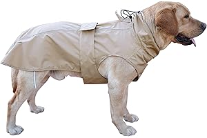 MAMORE Adjustable Waterproof Dog Raincoat for Dogs,Lightweight Pet Rain Jacket Puppy Clothes with Reflective Strip for Small Medium Large Dogs (Khaki,XX-Large)