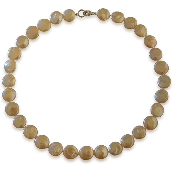 Tamourée Muschelkernperlen-Kette, Goldgelb, 10 Mm, 47,5 Cm, Magnetverschluss 925 Silber Vergoldet