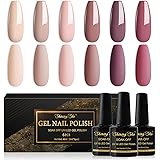Shining She Smalti Semipermanenti Unghie Nude,6 Colori Rosa Nude Beige Marrone Rosso, Soak-Off UV, per Nail Art Femminile DIY