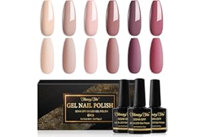 Shining She Smalti Semipermanenti Unghie Nude,6 Colori Rosa Nude Beige Marrone Rosso, Soak-Off UV, per Nail Art Femminile DIY, 8ML