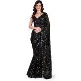 TRENDMALLS Women's Georgette Sequence Embroidery Work Saree with Unstitch Blouse Piece For Women