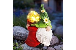 ‎JJALIGHTS JJALIGHTS Solar Gartenzwerg mit Glaskugel – Zwerg Gartendeko Figuren Wetterfest Solar Zwerg Gartenstatuen für Draußen Balkon Terrassen Geschenke für Frauen Männer Mama Geburtstag 21CM