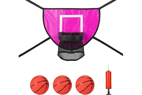 lasuroa Ensemble de Fixation Panier Basket-Ball Trampoline, But Basket-Ball Souple Trampoline avec 3 Mini Ballons Basket et 1 Pompe, Accessoires Trampoline Étanches pour Amateurs Basket-Ball (Rose)