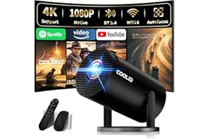 COOLID Mini Proiettore [App Integrata & 2026 Upgraded] Proiettore Portatile 4K 1080P con 5G WiFi 6 e BT 5.4 Supporta Rotativo 270° Correzione Trapezoidale Automatica Applicabile TV Stick/USB/HDMI,Nero