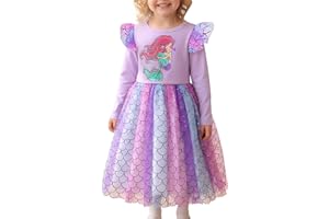 JiAmy Girls Dresses Flutter Long Sleeve Kids Tulle Party Dress with Flowers Butterflies Mermaids Printed Lovely Toddler Fall Christmas Birthday Dress for 2-7 Years