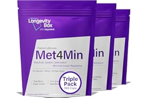 LONGEVITY BOX Met4Min | 360 Capsules 60,000mg | High Purity Blood Sugar Formula | Diabetic Supplement for Blood Glucose Level Support (360 Count)