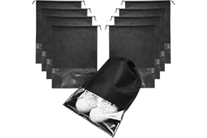 Mezeic 8 PCS Shoe Bags, Large Shoe Storage Bag for Travel Portable Non-Woven Drawstring Shoe Pouch with Transparent Slot Waterproof Dustproof Shoes Packing Organizer for Daily Use and Travel - Black