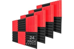JBER 24 Pack Red and Charcoal Acoustic Panels Studio Foam Wedges Fireproof Soundproof Padding Black Wall Panels 2" X 12" X 12"