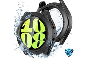 Kamita Waterproof Case Compatible with Samsung Galaxy Watch 6 40mm with Tempered Glass Film, 2 in 1 Hard PC Bumper Cases 360° Full Coverage Protective Cover for Galaxy Watch6(Black)