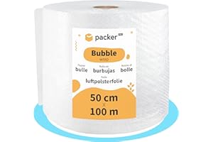 packer PRO Rollo Plastico Burbujas Embalaje, 50cm Ancho (A) y 100m Longitud (L). Papel burbuja ideal para Mudanzas, Embalajes y Envíos