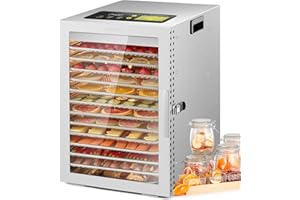 ‎KWASYO Kwasyo Dörrautomat Edelstahl, Doppelventilator 360 ° Effizientes Dry, Dörrgerät 12 Etagen, 30-90℃ Temperaturregelung, 24 Stunden Timer, Überhitzungsschutz, Rezeptheft für Fleisch Obst Gemüse Kräuter