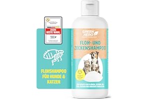 Green Hero Flohshampoo und Zeckenshampoo für Hund & Katze 250 ml | Schützt vor Flöhen, Zecken, Milben, Läusen | Hundeshampoo & Katzenshampoo ohne Silikone, Parabene & Mikroplastik