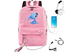 ZeYou Zaino Stitc-hScuola per Bambini,Cartoon Anime Zainetto avec Zip,Studenti Delle Scuole Elementari e Medie Zaino Casual Stampato per Ragazzi e Ragazze