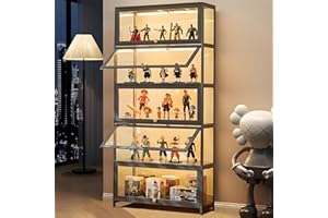 SCRIBORA Vitrina de 5 pisos de pie, armarios Curio, estantería con puertas, puertas acrílicas transparentes, vitrina de coleccionista para sala de estar, oficina, libros, sala de juegos (Puerta plegable gris)