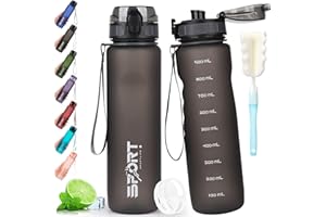 AOPREL Trinkflasche 1L Sport Trinkflasche Wasserflasche Auslaufsicher Trinkflaschen BPA Frei Sportflasche mit Kapazitätsskala für Die Outdoor, Schule, Camping