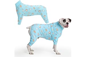 Spark Paws Piżama dla psa, kombinezon do regeneracji dla psa, jednoczęściowy, ultramiękki i rozciągliwy w 4 kierunkach, dla małych średnich i dużych ras - niebieski śniadaniowy - 3XL