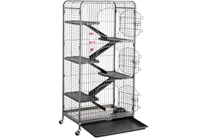 Yaheetech Grande Cage Rongeur Cages Hamster Cages pour Cochon d'Inde/Furets/écureuils/Chinchilla/Rat Domestique/Gerbille - 6 Niveaux 64 x 44 x 131 cm Noir