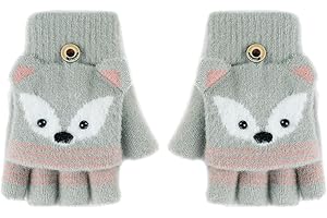 AfinderDE Kinder Fausthandschuhe Mädchen jungen Abnehmbare Klappe Strickhandschuhe Fäustlinge Handschuhe Fingerhandschuhe Fingerlos Halb Handschuhe Strick Handschuhe Winterhandschuhe