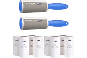ADMOS Lint Roller, 10 Sticky Replacement Heads with 2 Handle, Total 600 Easy Peel Sheets, Quickly Removes Fur, Cat & Dog Hair, Dust & Fluff from Clothes, Furniture, Carpet (10 Pack / 600 Sheets)