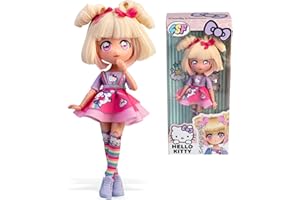 4SF - Hello Kitty Manga Doll Candy Unicorn, Muñeca Fashion Japonesa con Looks a la Moda Manga, Figura de 19,5 cm con 15 Puntos de Articulación, Pelo Rubio, Accesorios Incluidos, Famosa (HKTF0400)