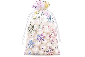 G2PLUS 50 PCS Colorful Christmas Organza Bags, 10x15 cm Snowflake Favour Pouches for Presents, Reindeer Food, Advent Calendars and Xmas Gifts