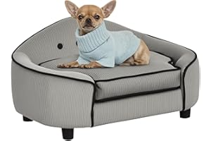 PawHut Haustiersofa, Hundebett, Hundematte, Hundesofa, Naturholz+Plüsch, Grau, 66,5 x 45 x 35,5 cm