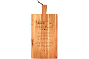 CASA VIVENTE Tagliere con Manico in Legno e Laccio in Pelle per Appendere, Incisione Ricetta Mamma Speciale, Accessori Decorativi Cucina, Idea Regalo Festa della Mamma