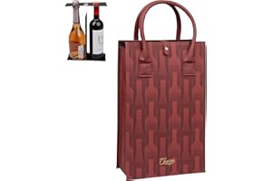 GMYIAK Portable 2 PU Leder Wein Tote Carrier, Wiederverwendbare Flasche gepolstert Fall mit Griffen, isolierte Wein-Kühltasche für Weinliebhaber Weihnachten (Rosa)