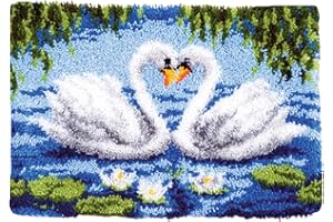 SKYVOV Schwan Knüpfset 3D Tapisserie Teppich Knüpfteppich Zum Selber Knüpfen Knüpf-Sets Kreuzstich Set Knüpfen Set Für Kinder Und Erwachsene Latch Hook Kit DIY Handwerk Geschenk 52Cm X 38Cm